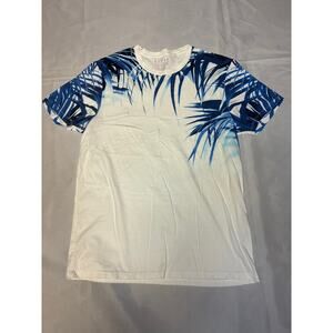 Guess Los Angeles Men’s White Blue Graphic Leaves T-Shirt US L 100% Cotton